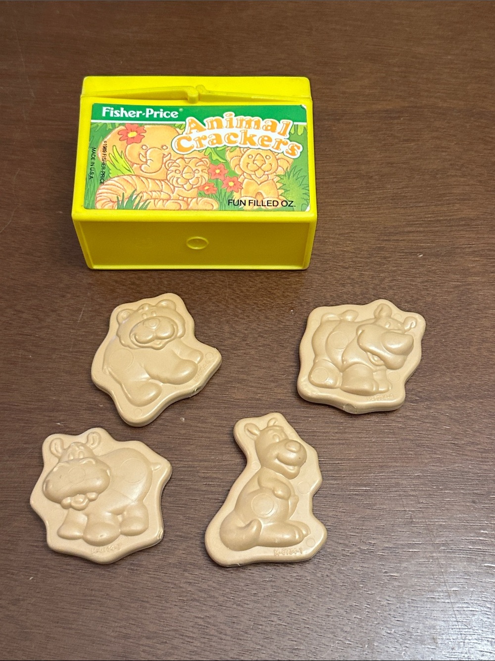 Vintage 1989 Fisher-Price Animal Crackers Box with 4 Animal Crackers
